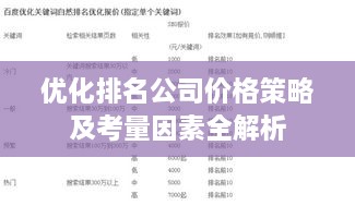 优化排名公司价格策略及考量因素全解析