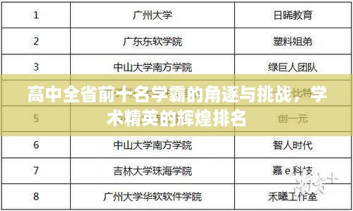 高中全省前十名学霸的角逐与挑战，学术精英的辉煌排名