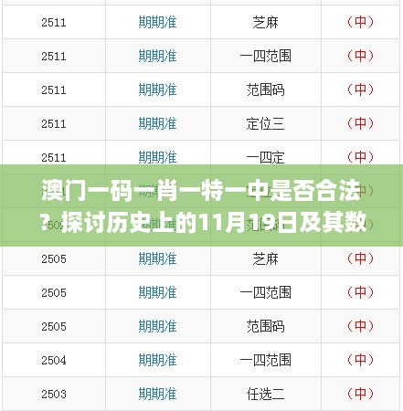澳门一码一肖一特一中是否合法？探讨历史上的11月19日及其数据应用_FVO9.59.38触控版