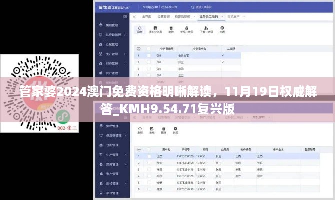 管家婆2024澳门免费资格明晰解读，11月19日权威解答_KMH9.54.71复兴版