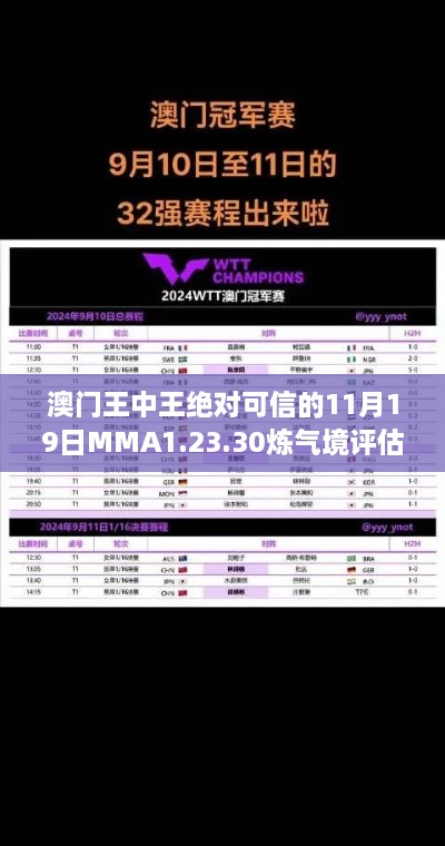 澳门王中王绝对可信的11月19日MMA1.23.30炼气境评估数据