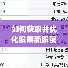 如何获取并优化股票新股配额分配策略？掌握这些方法，轻松领先投资市场！