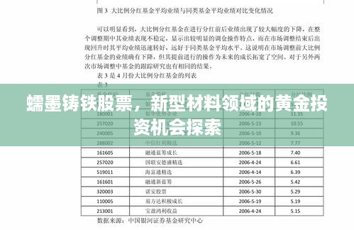 蠕墨铸铁股票，新型材料领域的黄金投资机会探索