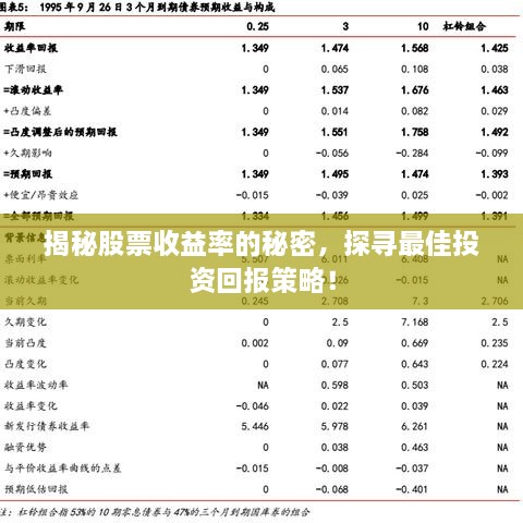 揭秘股票收益率的秘密，探寻最佳投资回报策略！