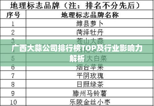 广西大蒜公司排行榜TOP及行业影响力解析